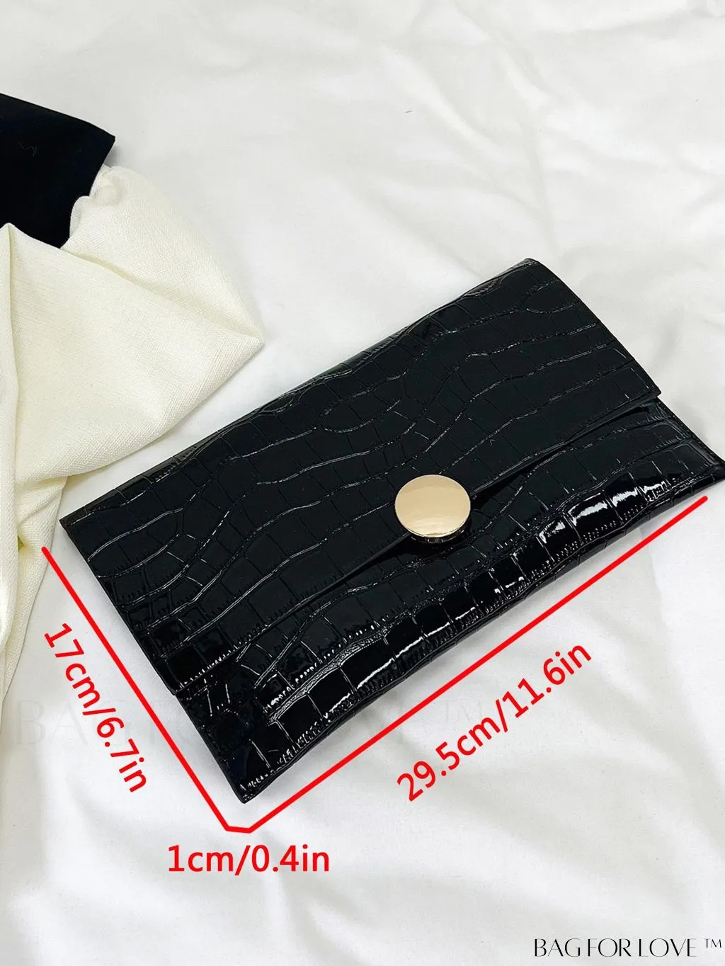 BagForLove - Black Crocodile Embossed Envelope Bag: Elegant PU Finish