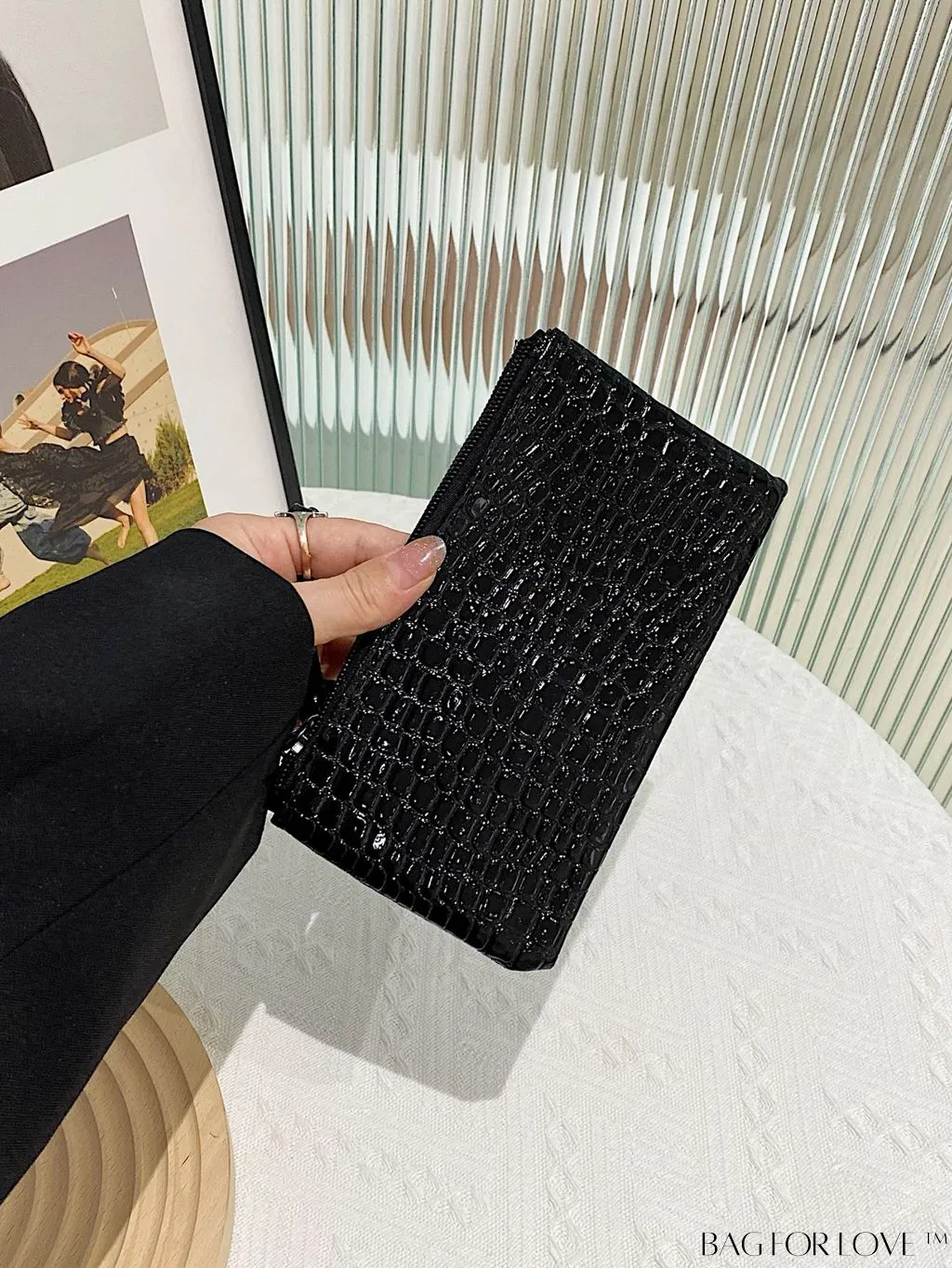 BagForLove - Black Crocodile Embossed PU Mini Square Bag - Exquisite and Compact