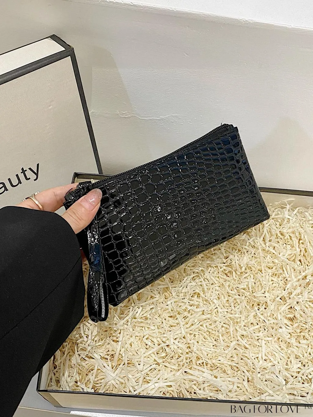 BagForLove - Black Crocodile Embossed PU Mini Square Bag - Exquisite and Compact