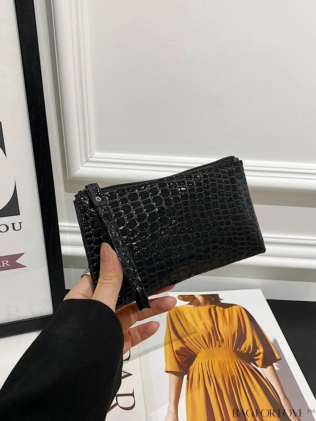BagForLove - Black Crocodile Embossed PU Mini Square Bag - Exquisite and Compact