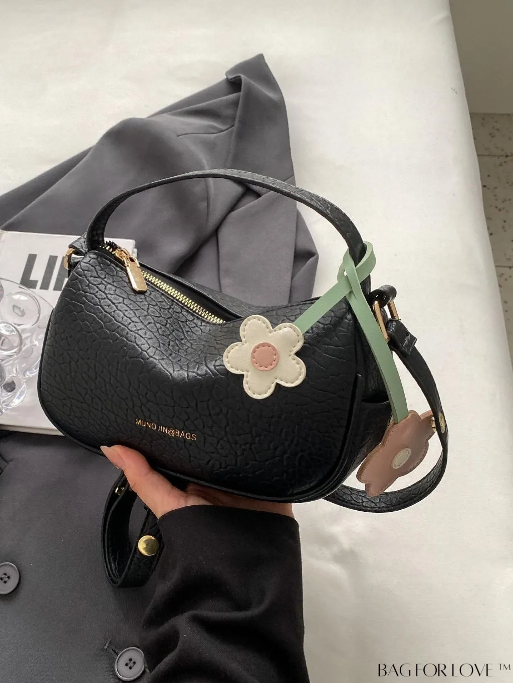 BagForLove - Chic Alphabet Print Handbag with Elegant Charm Pendant