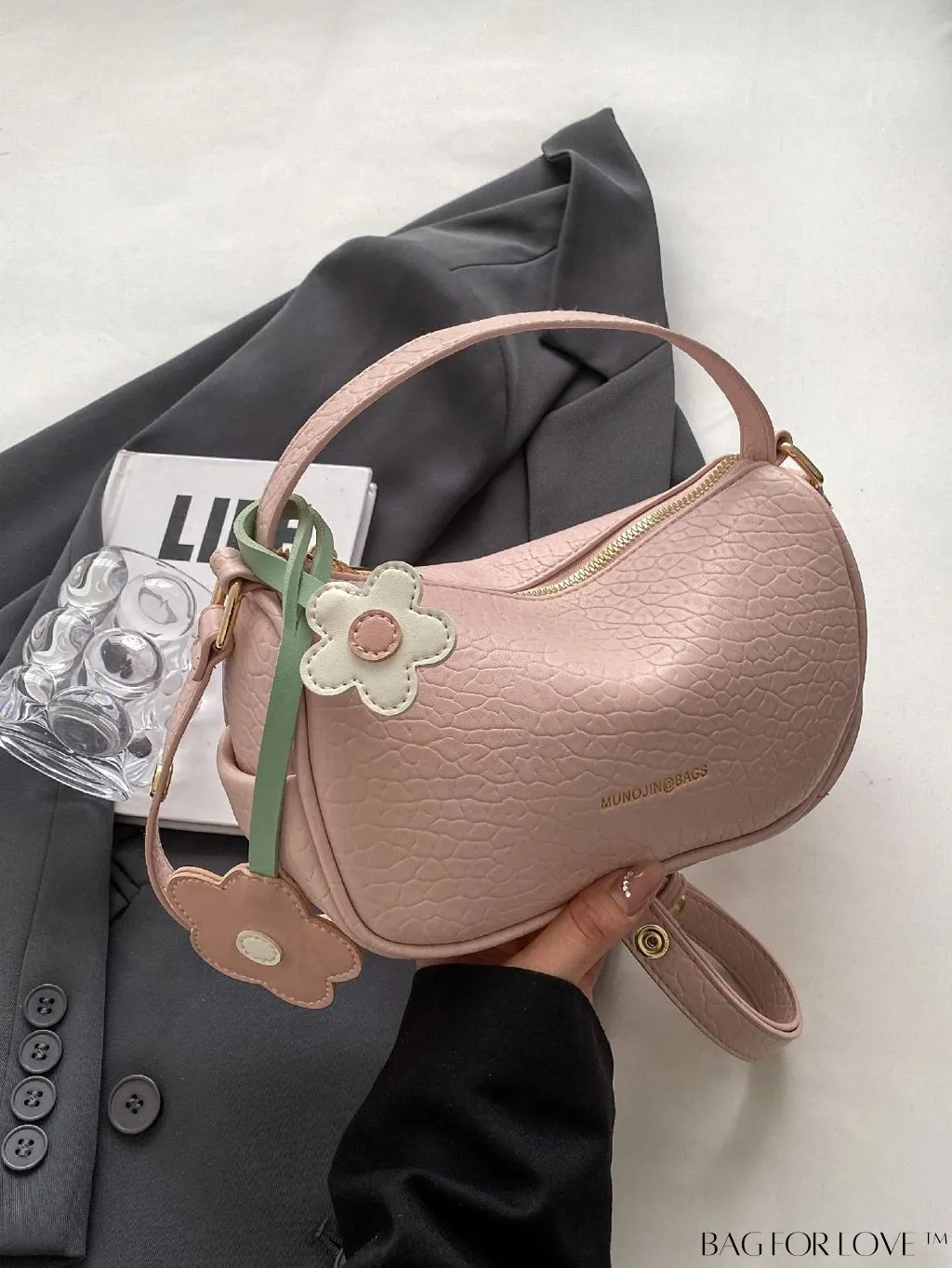 BagForLove - Chic Alphabet Print Handbag with Elegant Charm Pendant