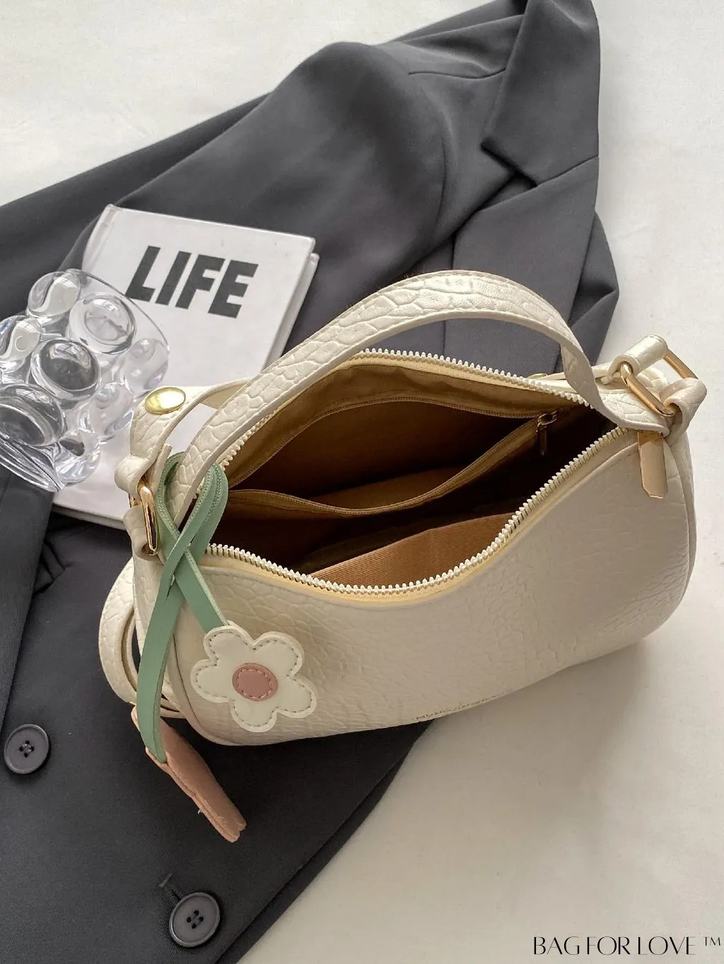 BagForLove - Chic Alphabet Print Handbag with Elegant Charm Pendant