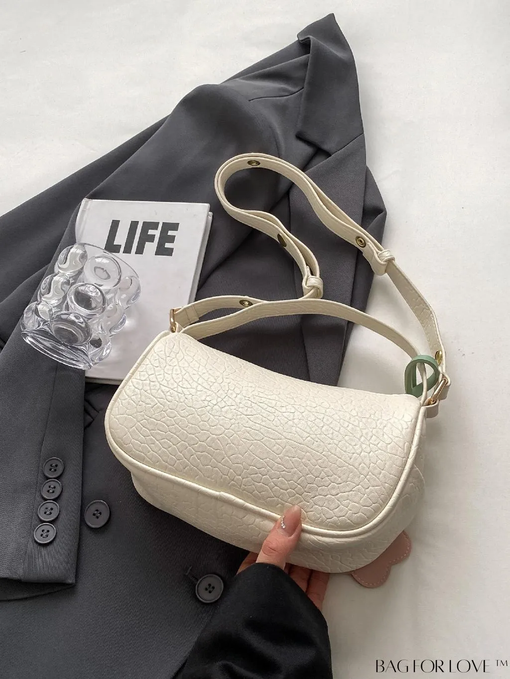 BagForLove - Chic Alphabet Print Handbag with Elegant Charm Pendant