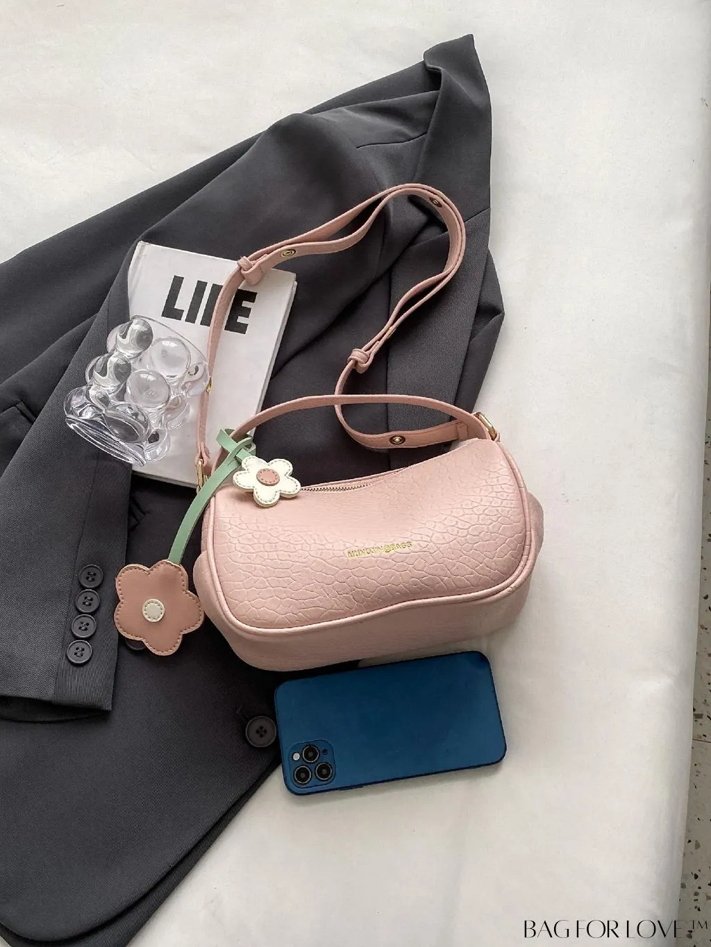 BagForLove - Chic Alphabet Print Handbag with Elegant Charm Pendant