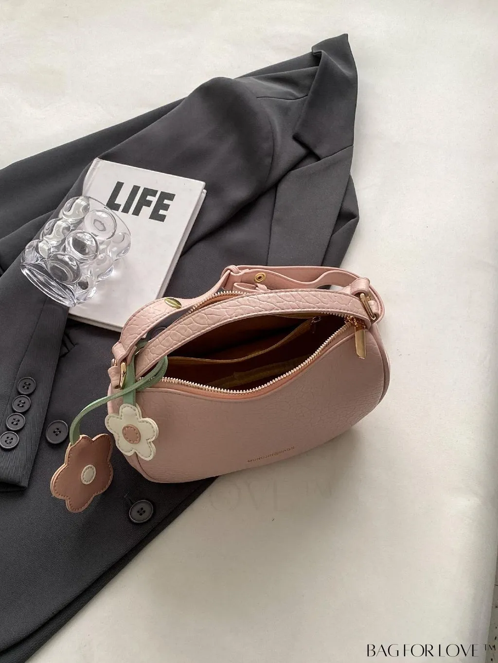 BagForLove - Chic Alphabet Print Handbag with Elegant Charm Pendant