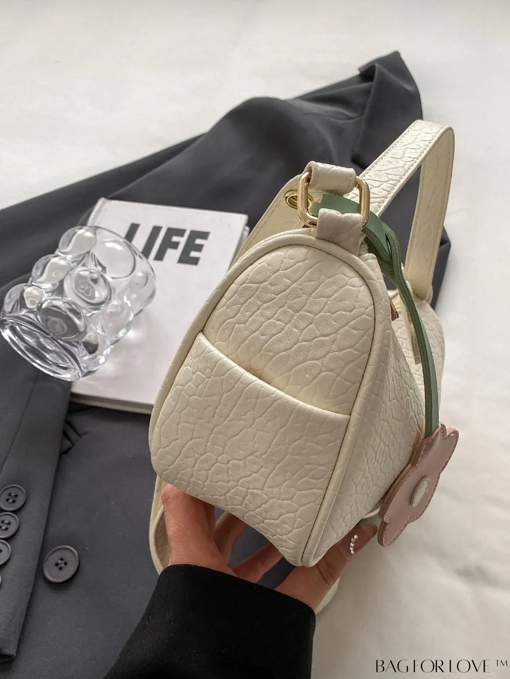 BagForLove - Chic Alphabet Print Handbag with Elegant Charm Pendant