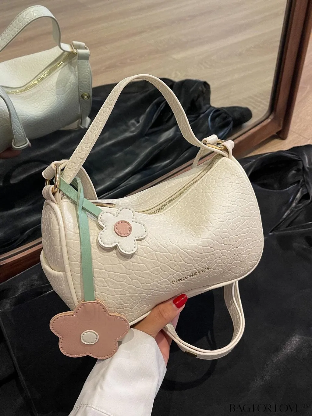 BagForLove - Chic Alphabet Print Handbag with Elegant Charm Pendant