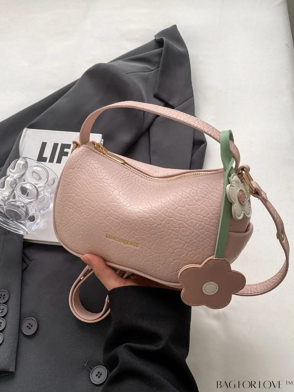 BagForLove - Chic Alphabet Print Handbag with Elegant Charm Pendant