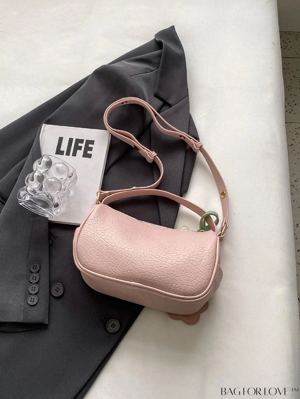 BagForLove - Chic Alphabet Print Handbag with Elegant Charm Pendant