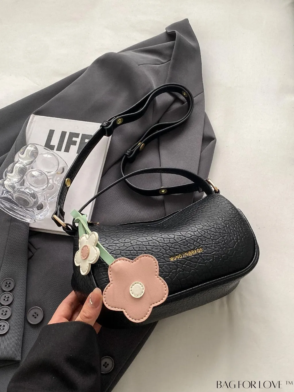 BagForLove - Chic Alphabet Print Handbag with Elegant Charm Pendant