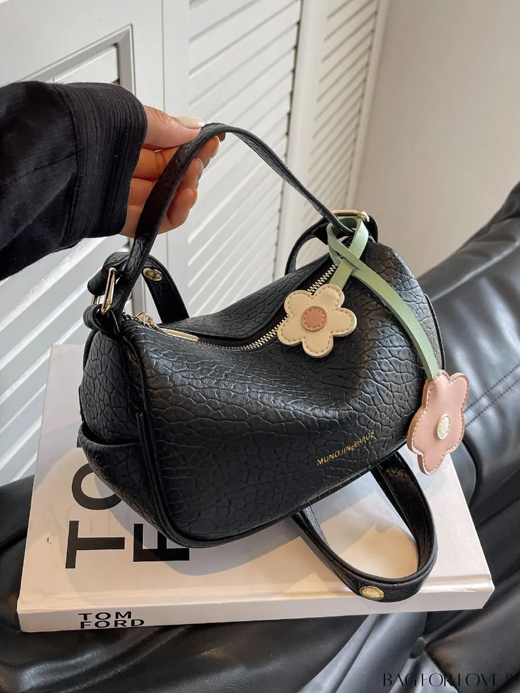 BagForLove - Chic Alphabet Print Handbag with Elegant Charm Pendant