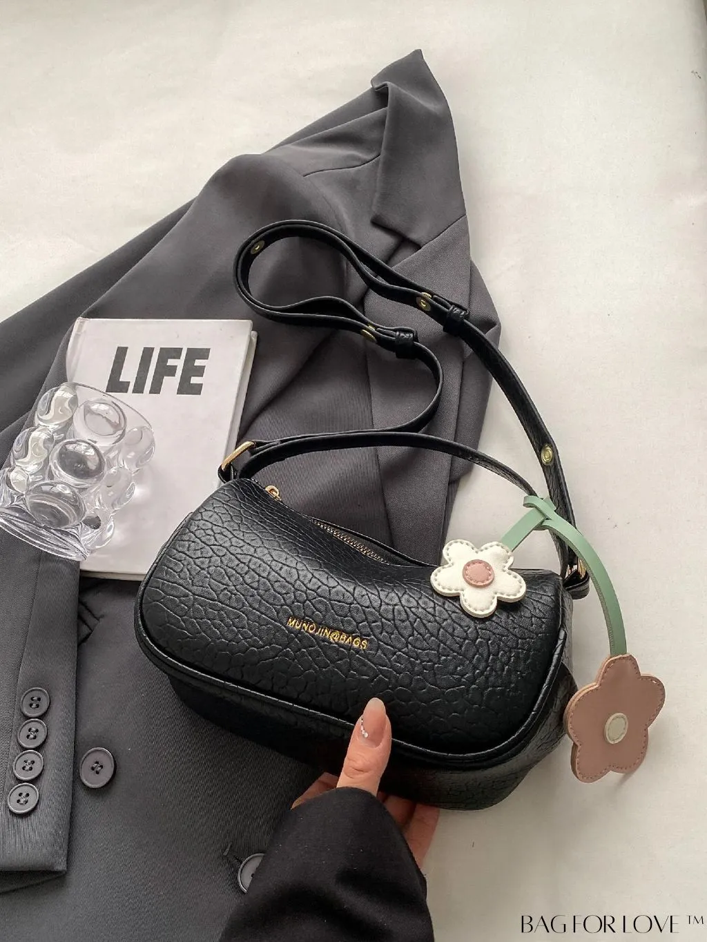 BagForLove - Chic Alphabet Print Handbag with Elegant Charm Pendant