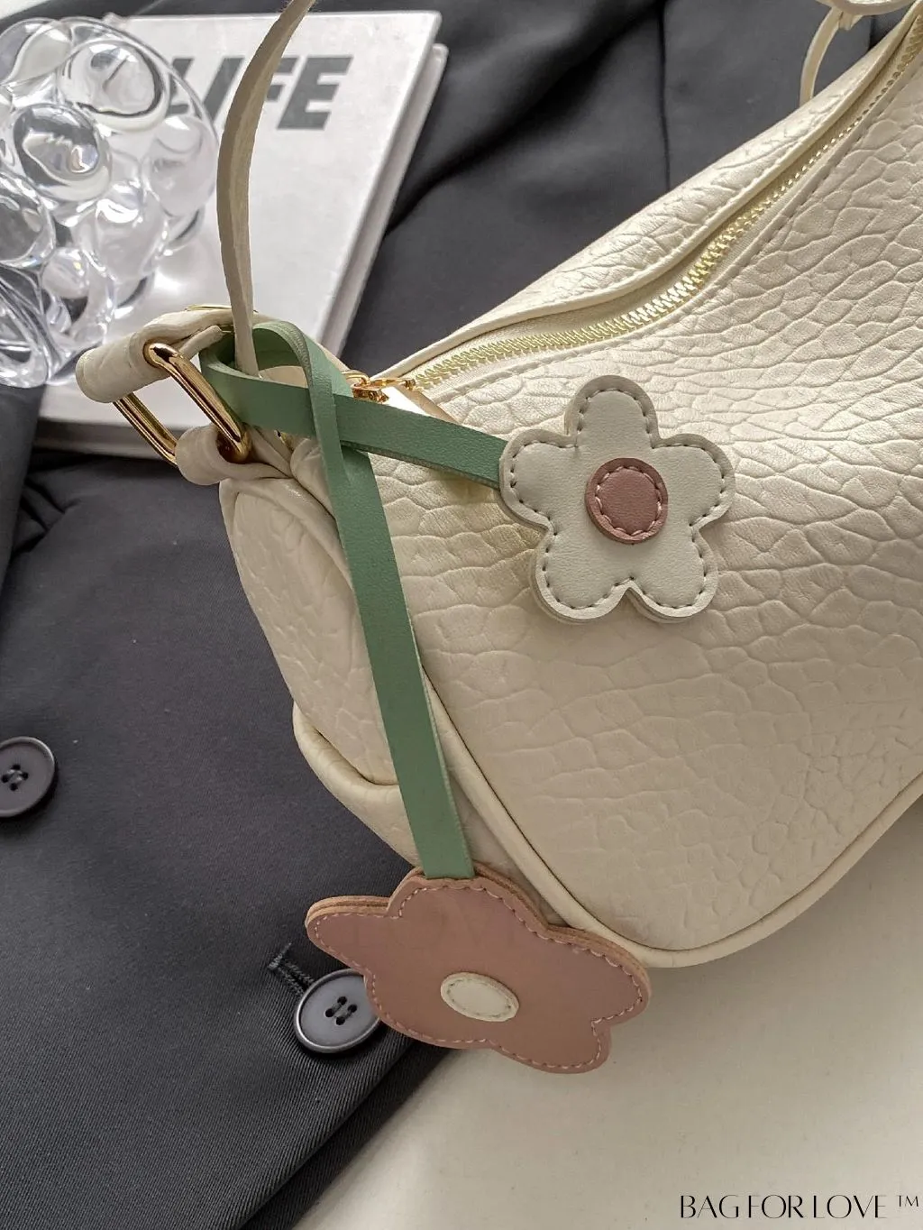 BagForLove - Chic Alphabet Print Handbag with Elegant Charm Pendant