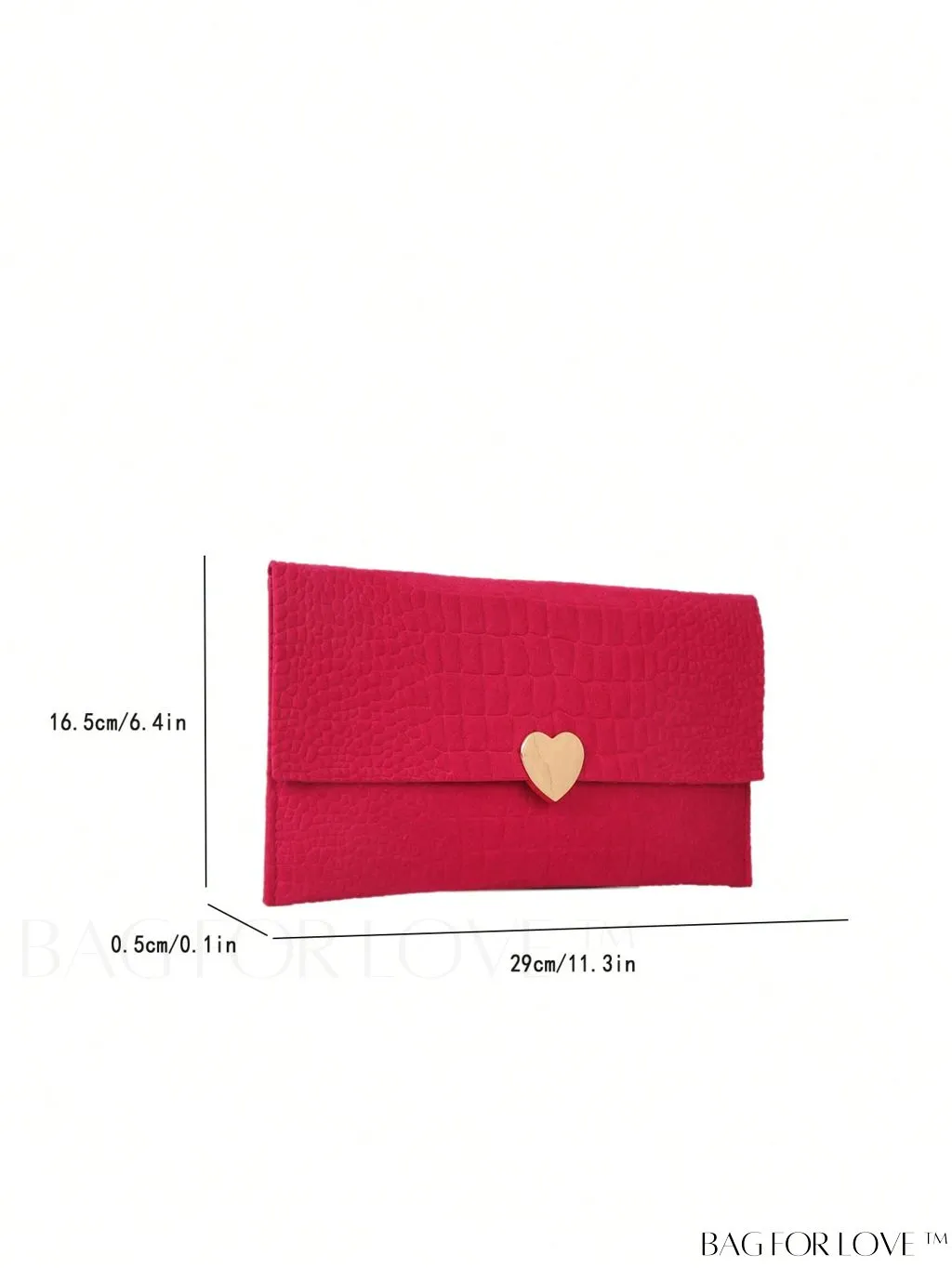 BagForLove - Chic Crocodile-Embossed Envelope Bag with Heart Decor and Chain Strap