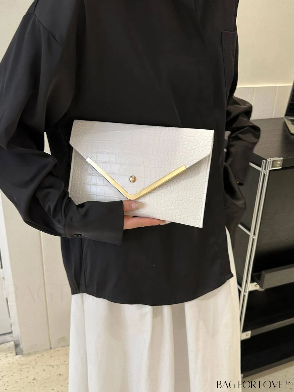BagForLove - Chic Crocodile Embossed Envelope Bag with Metal Decor for an Elegant Look