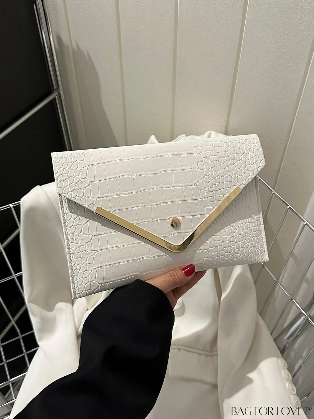 BagForLove - Chic Crocodile Embossed Envelope Clutch with Metal Edge - Solid Color