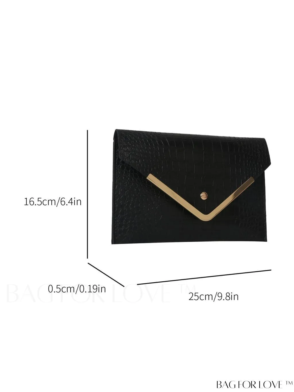 BagForLove - Chic Crocodile Embossed Envelope Clutch with Metal Edge - Solid Color
