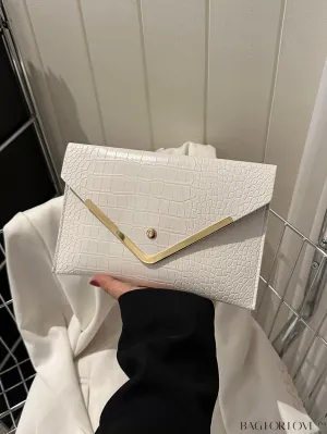 BagForLove - Chic Crocodile Embossed Envelope Clutch with Metal Edge - Solid Color