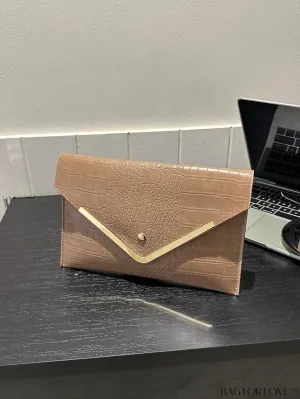 BagForLove - Crocodile-Embossed Envelope Bag with Decorative Metal Flap