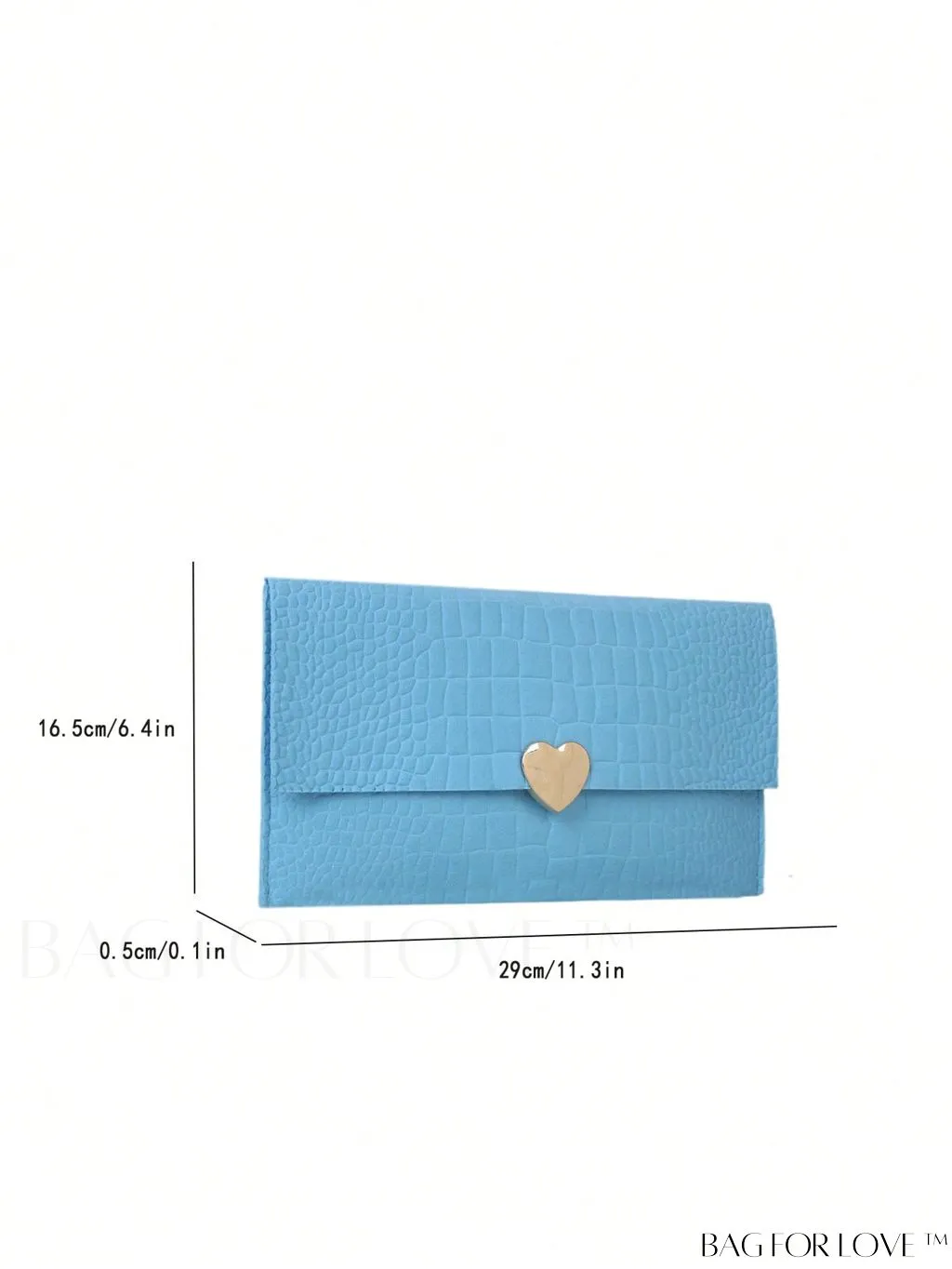 BagForLove - Crocodile Embossed Envelope Bag with Heart Decor - Medium Size