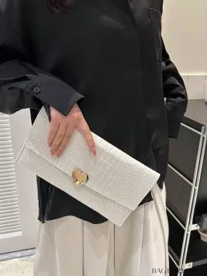 BagForLove - Crocodile Embossed Envelope Bag with Heart Decor - Medium Size