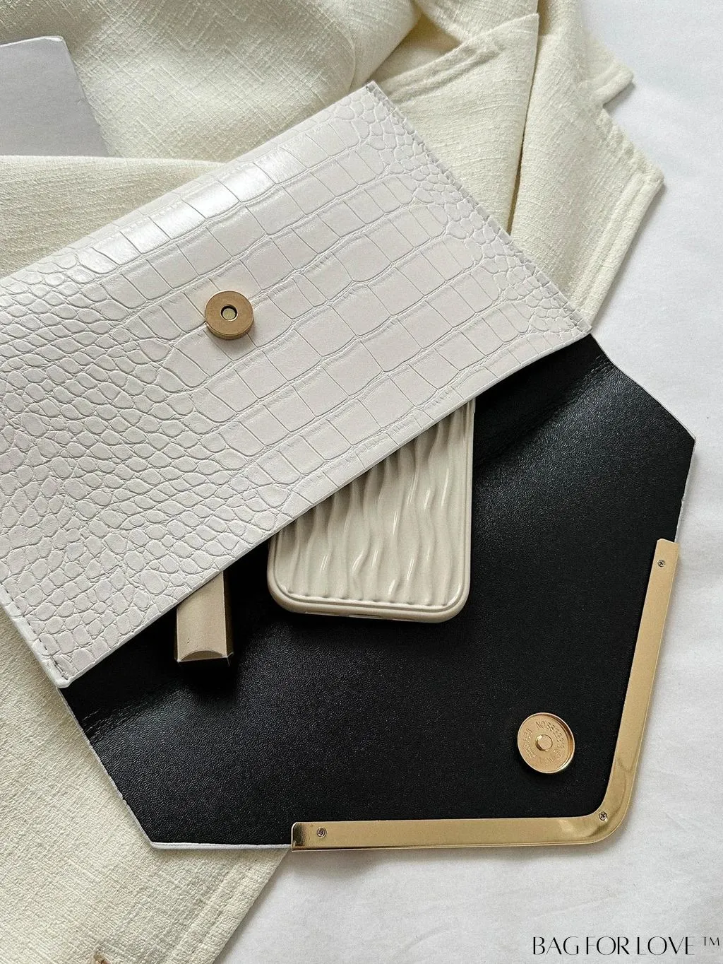 BagForLove - Crocodile Embossed Envelope Bag with Metal Accents