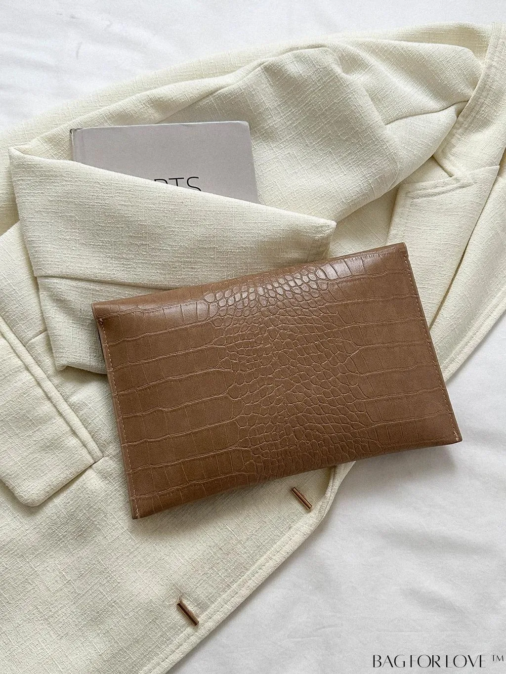 BagForLove - Crocodile Embossed Envelope Bag with Metal Accents