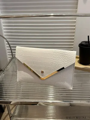 BagForLove - Crocodile Embossed Envelope Bag with Metal Accents