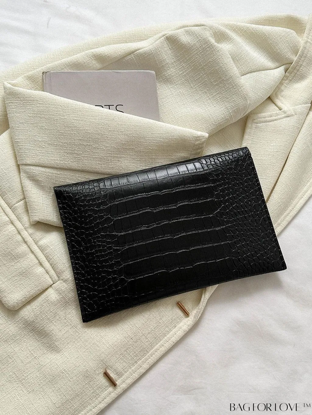 BagForLove - Crocodile Embossed Envelope Bag with Metal Accents