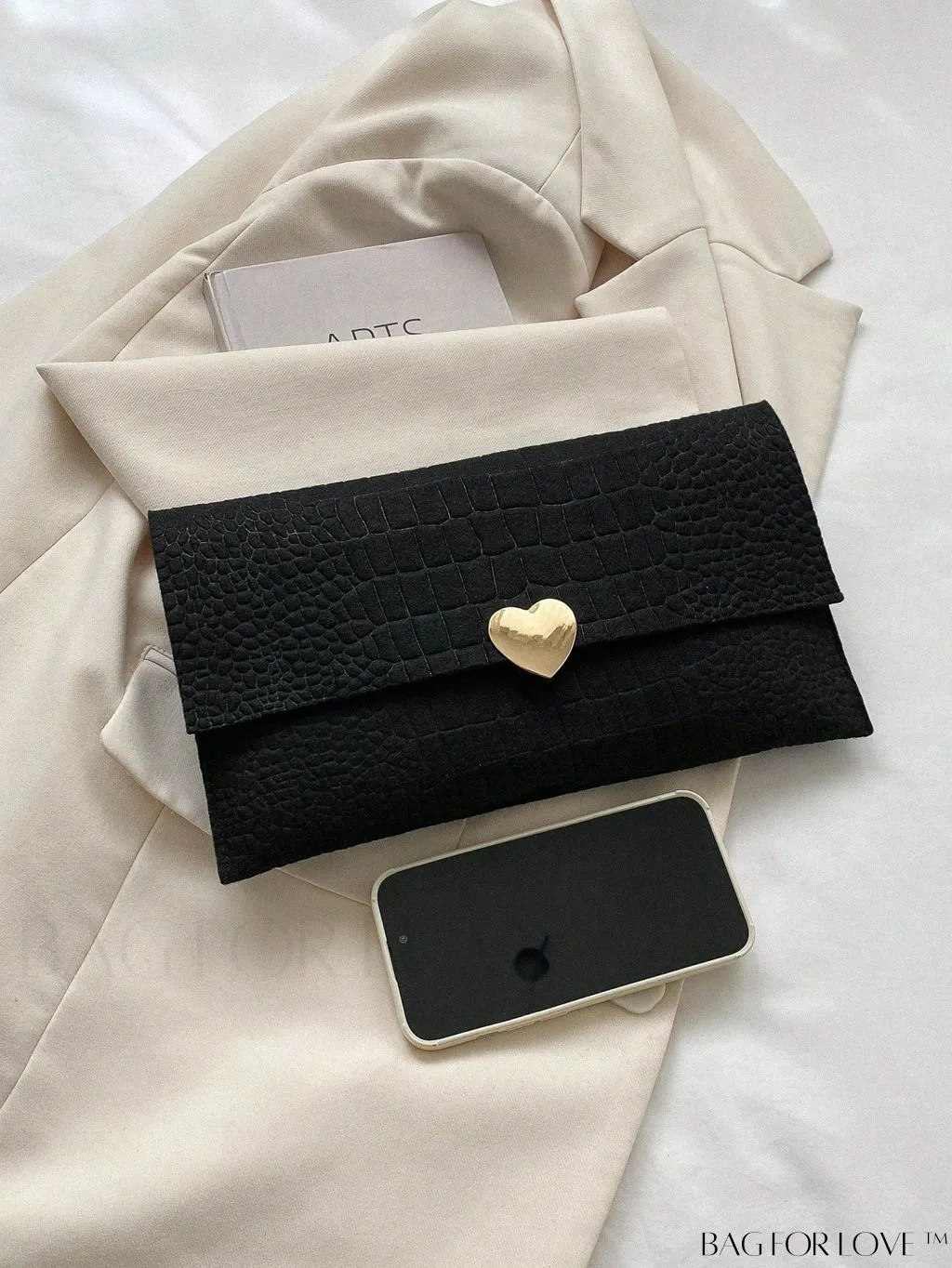 BagForLove - Crocodile Embossed Heart Flap Envelope Bag - Medium Size