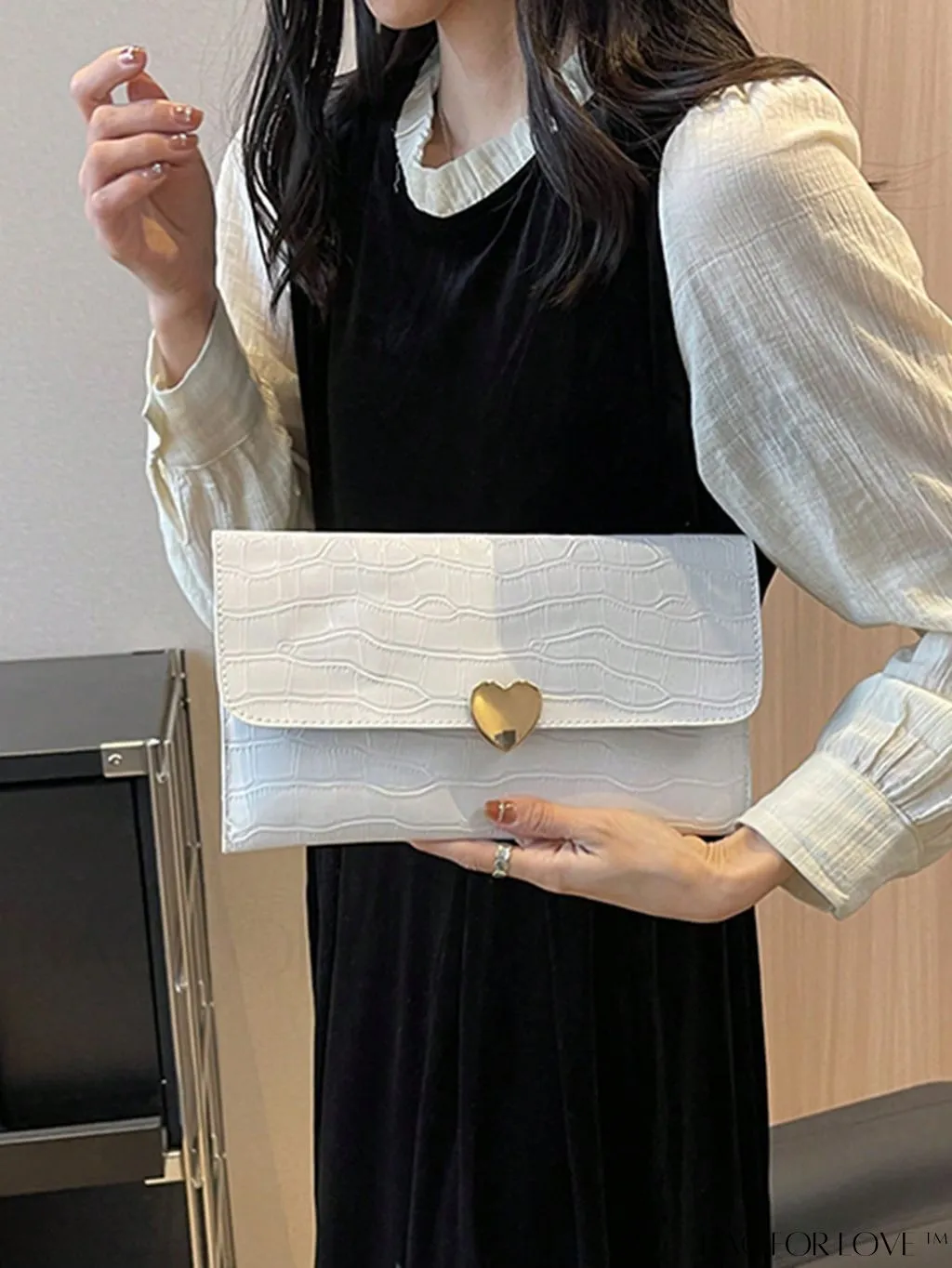 BagForLove - Crocodile Embossed Medium Envelope Bag with Chic Heart Decoration