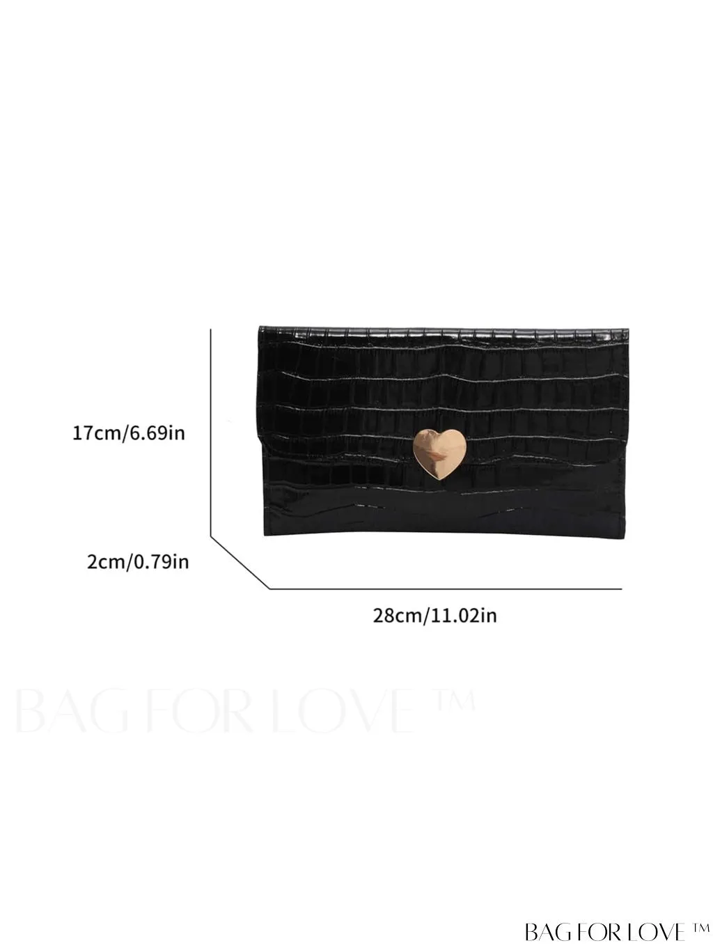 BagForLove - Crocodile Embossed Medium Envelope Bag with Chic Heart Decoration
