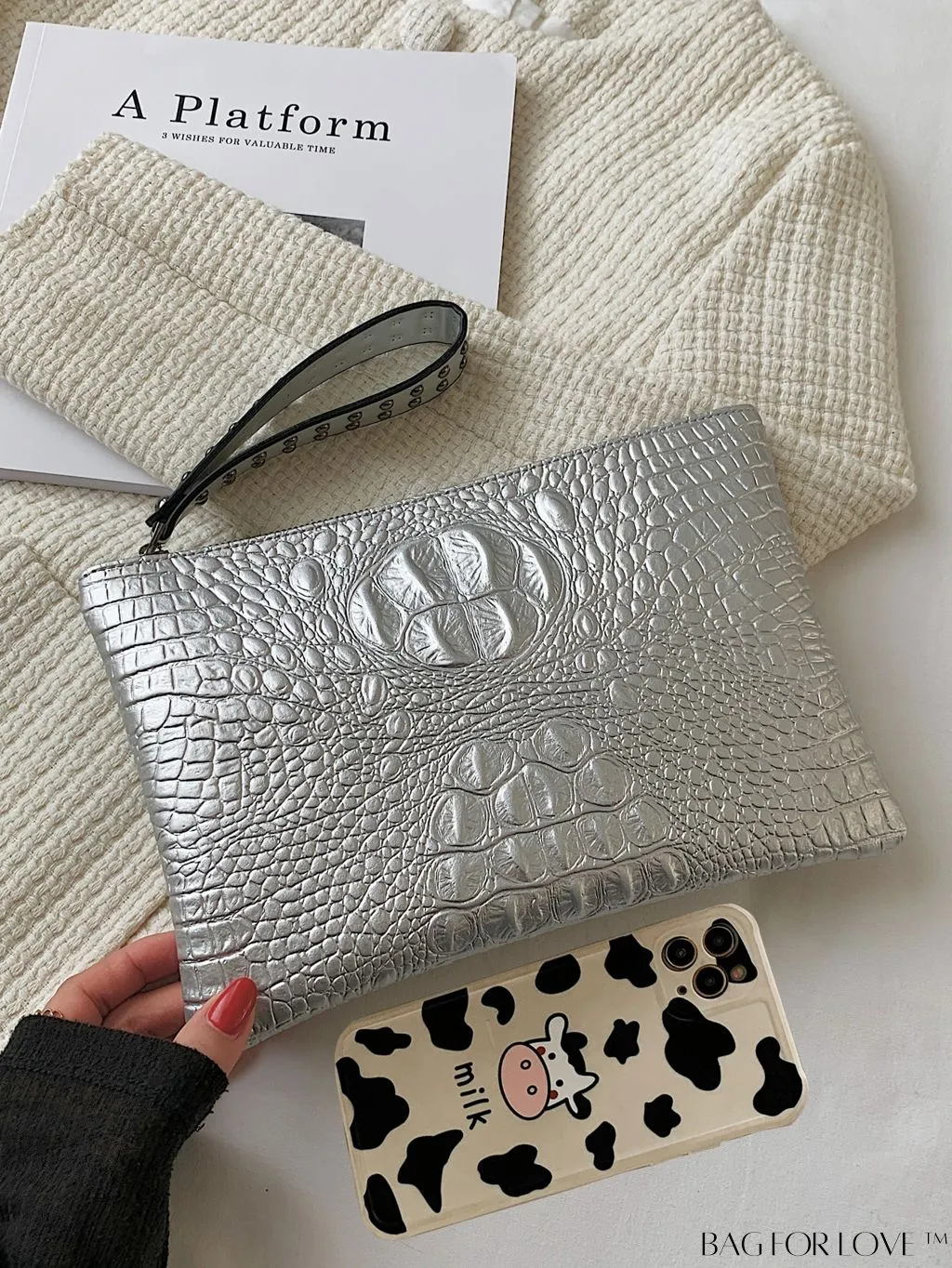 BagForLove - Crocodile Embossed PU Square Bag for Everyday Use
