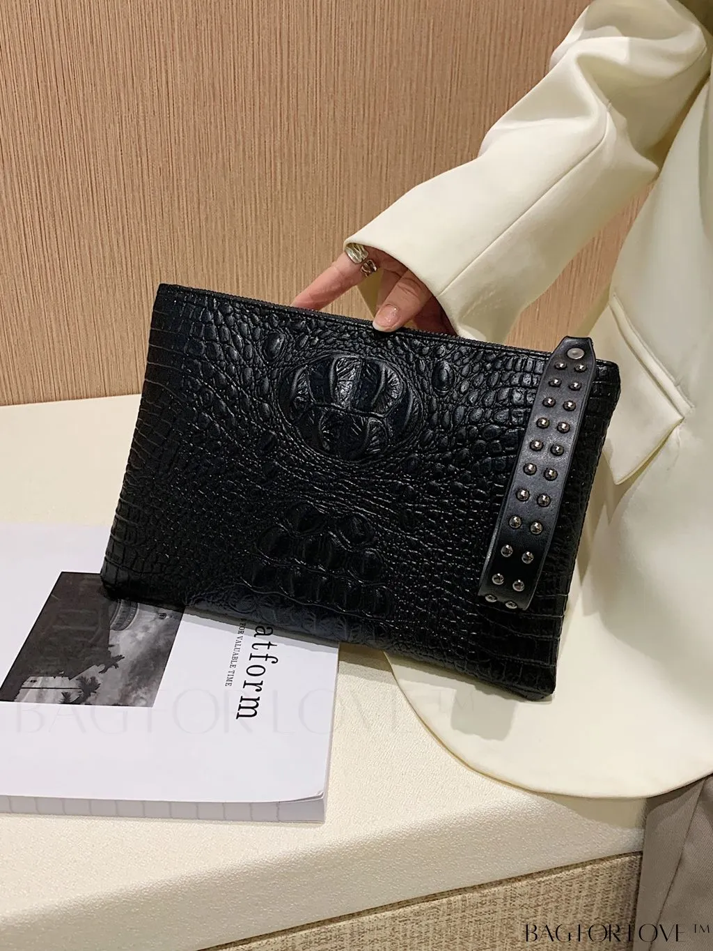 BagForLove - Crocodile Embossed PU Square Bag for Everyday Use