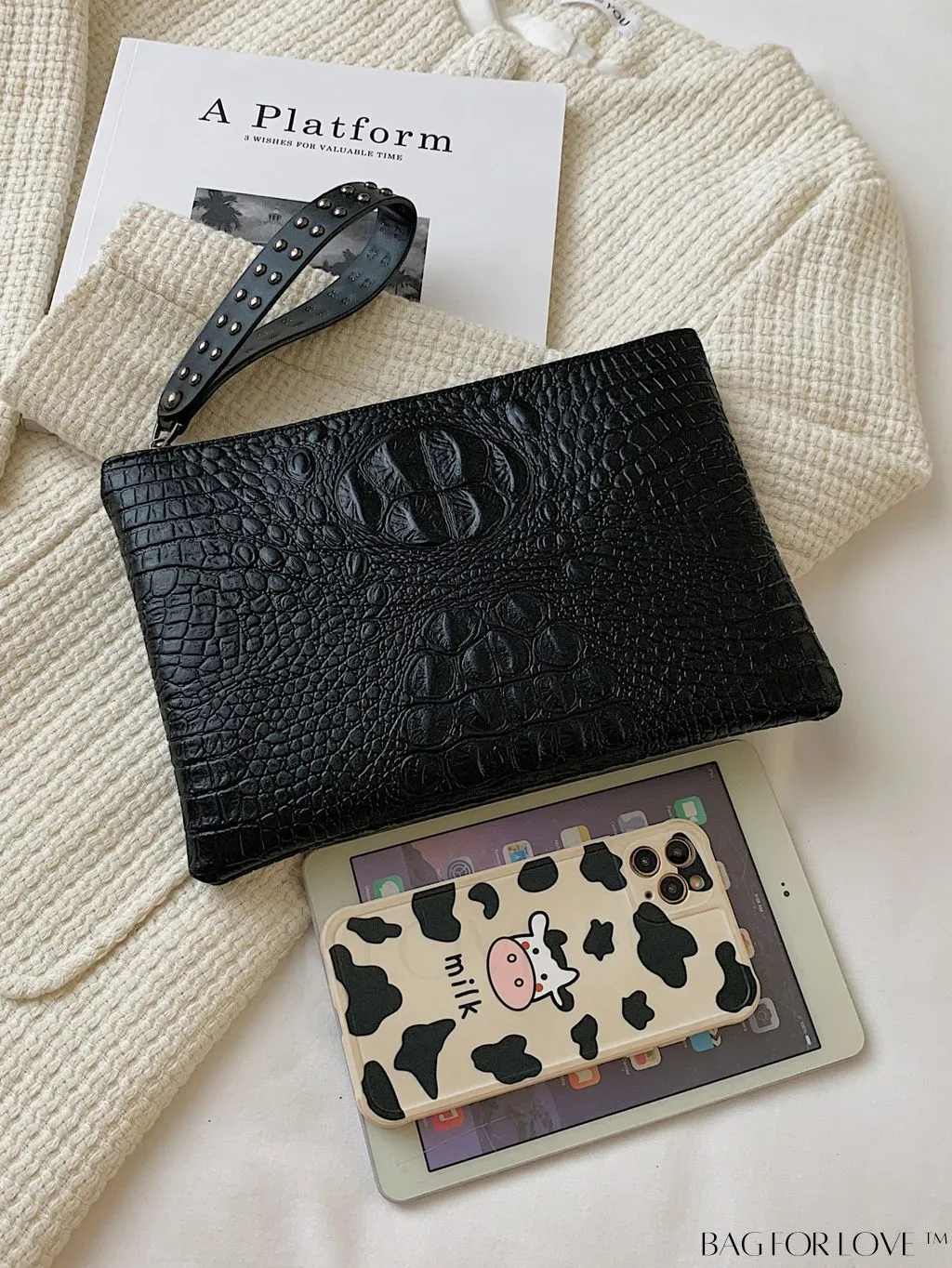 BagForLove - Crocodile Embossed PU Square Bag for Everyday Use