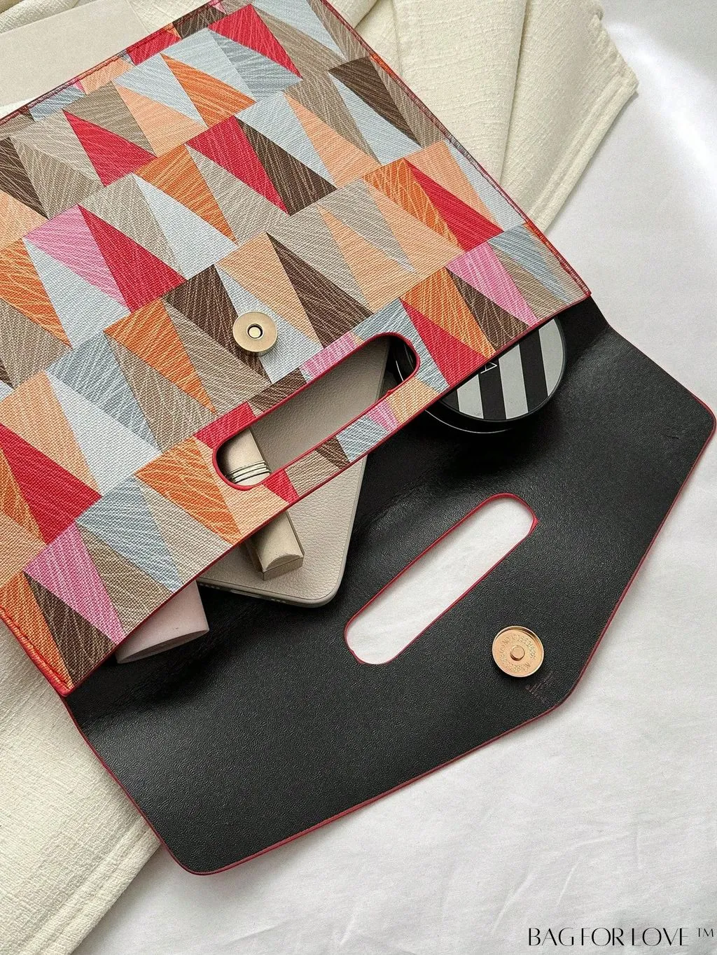 BagForLove - Fashionable PU Envelope Bag with Geometric Pattern Flap