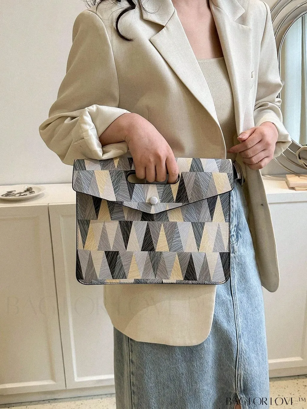 BagForLove - Fashionable PU Envelope Bag with Geometric Pattern Flap