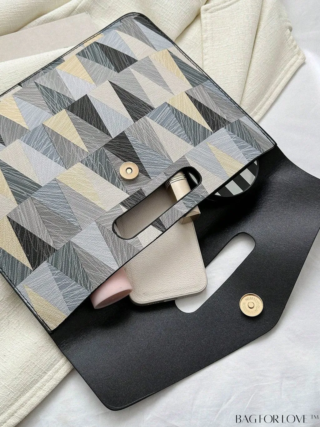 BagForLove - Fashionable PU Envelope Bag with Geometric Pattern Flap