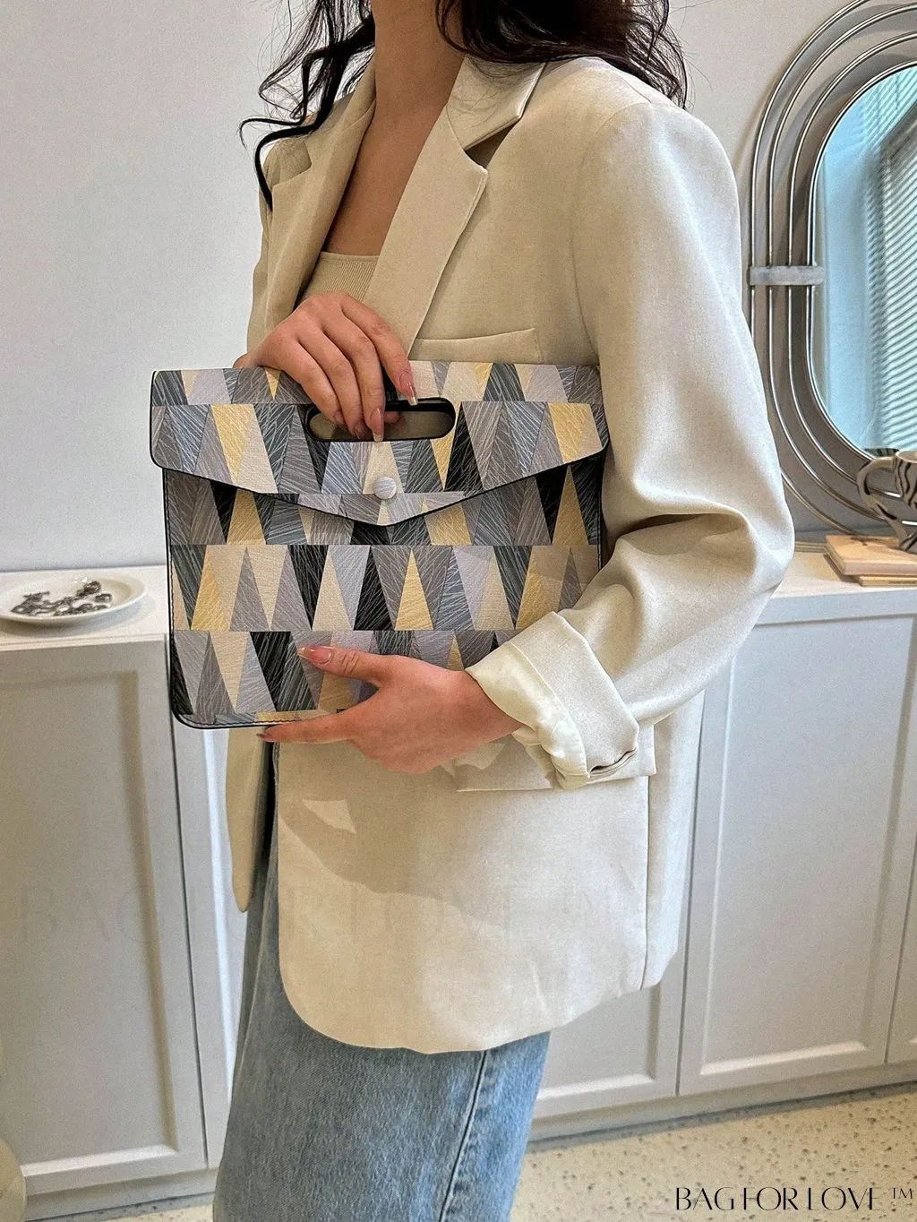 BagForLove - Fashionable PU Envelope Bag with Geometric Pattern Flap