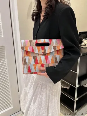 BagForLove - Fashionable PU Envelope Bag with Geometric Pattern Flap