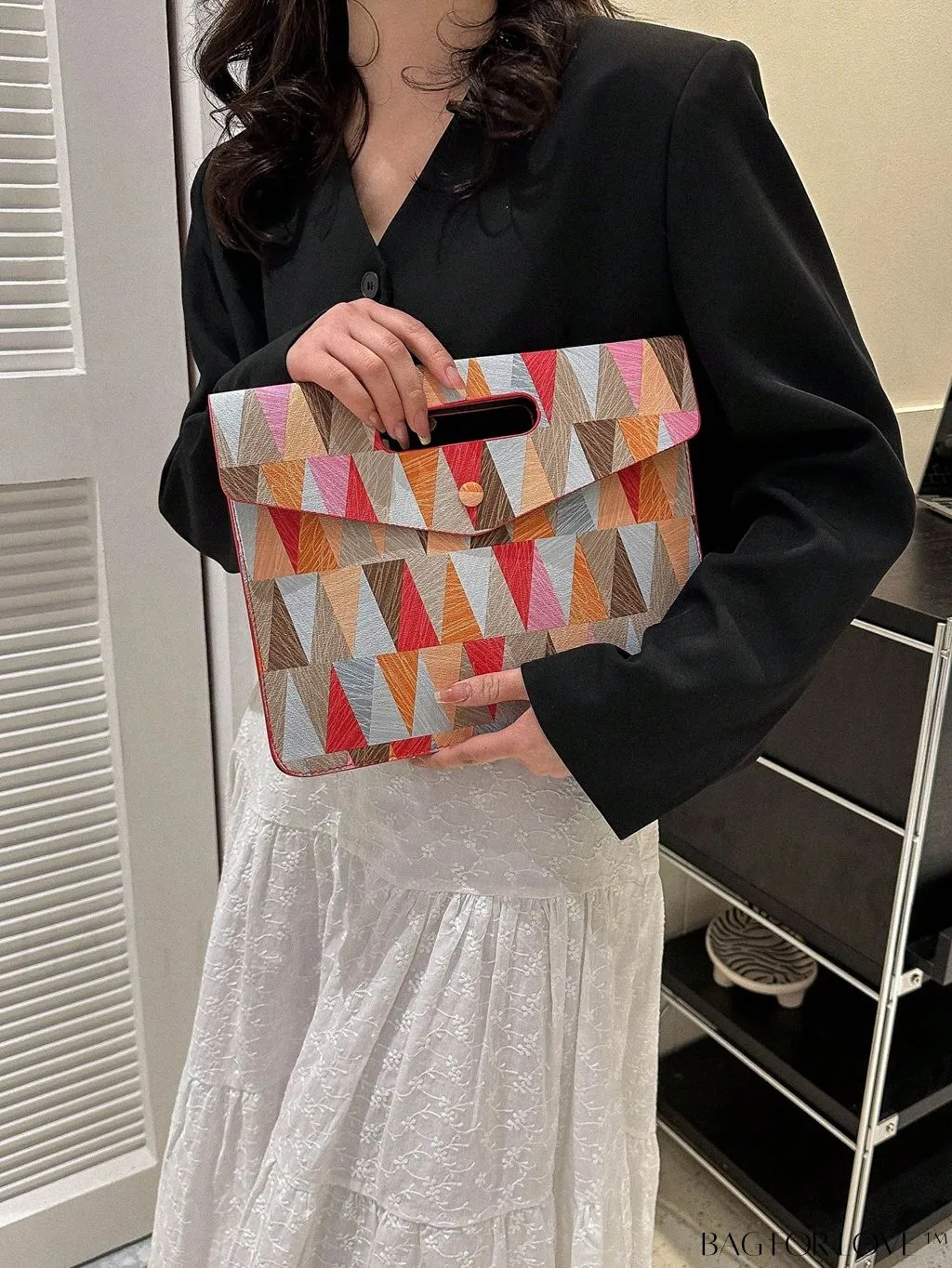 BagForLove - Fashionable PU Envelope Bag with Geometric Pattern Flap