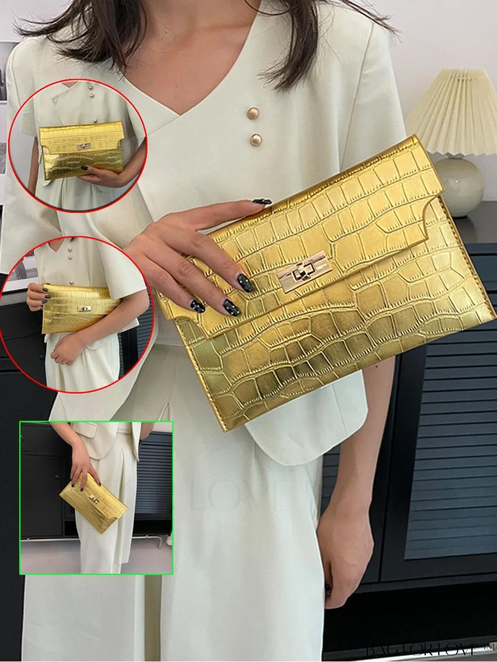 BagForLove - Funky Circle Crocodile Embossed Medium Envelope Bag with Turn-lock Closure