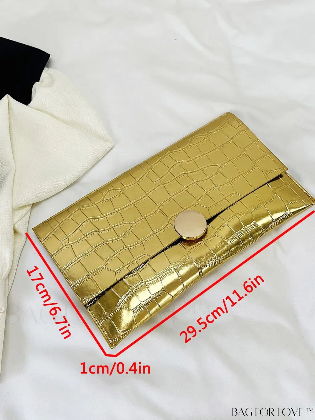 BagForLove - Funky Crocodile-Embossed Metallic PU Envelope Bag with Flap