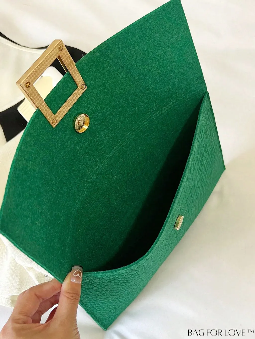 BagForLove - Green Crocodile-Embossed Envelope Bag with Metal Decor - Elegance Redefined