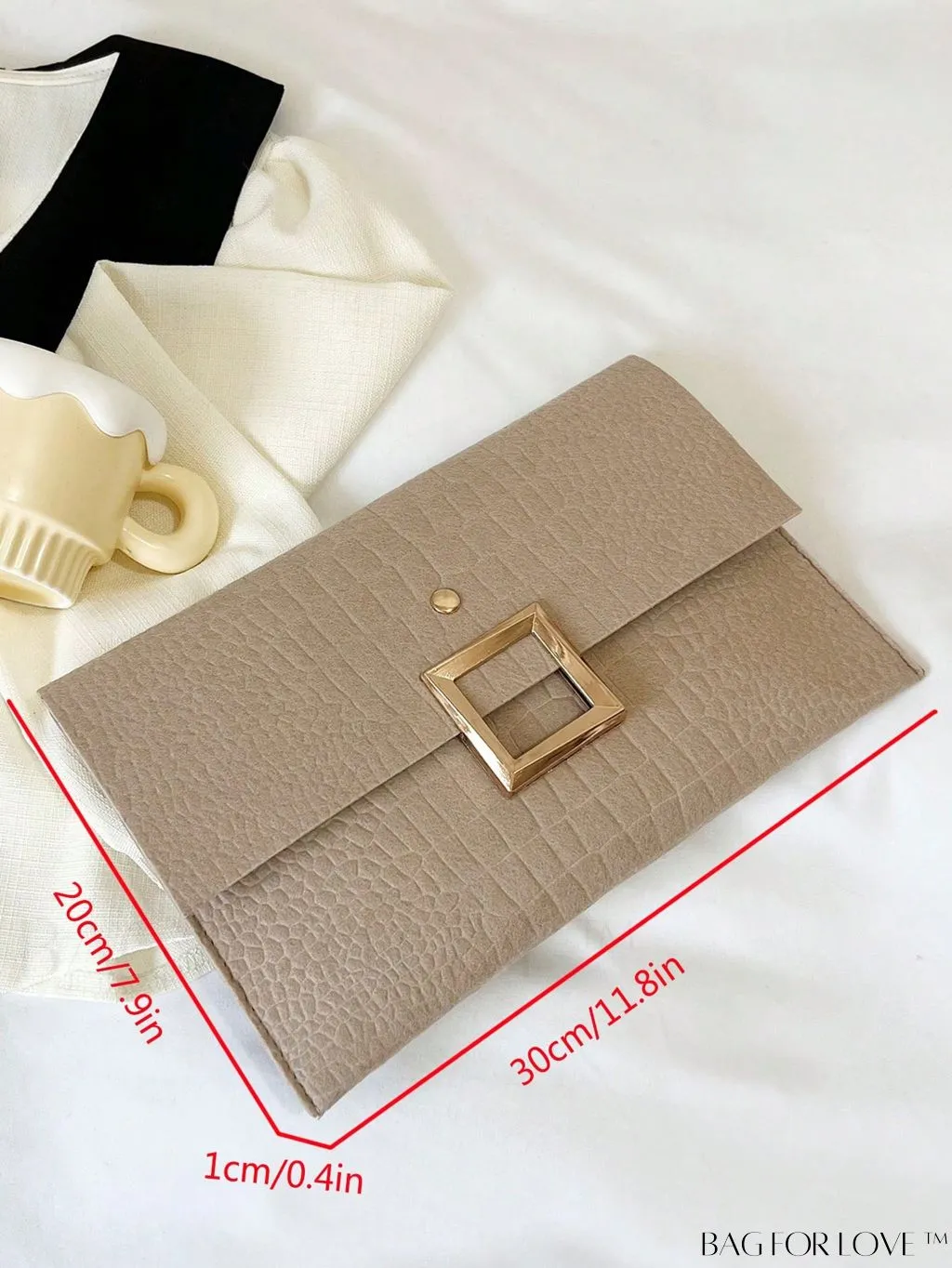 BagForLove - Green Crocodile-Embossed Envelope Bag with Metal Decor - Elegance Redefined
