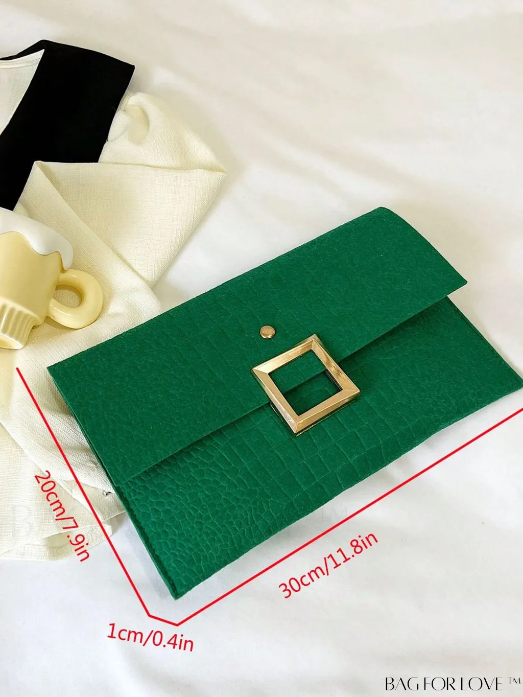 BagForLove - Green Crocodile-Embossed Envelope Bag with Metal Decor - Elegance Redefined