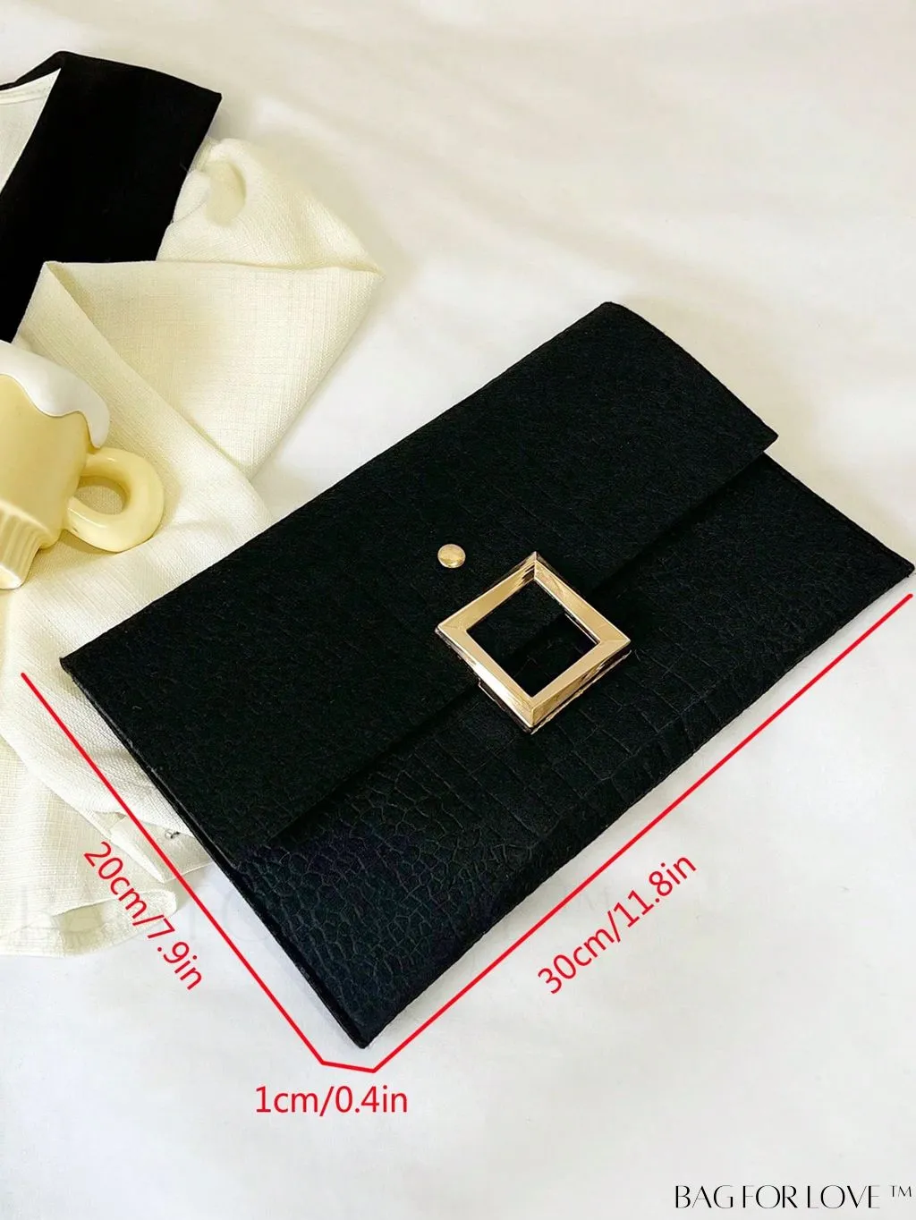 BagForLove - Green Crocodile-Embossed Envelope Bag with Metal Decor - Elegance Redefined