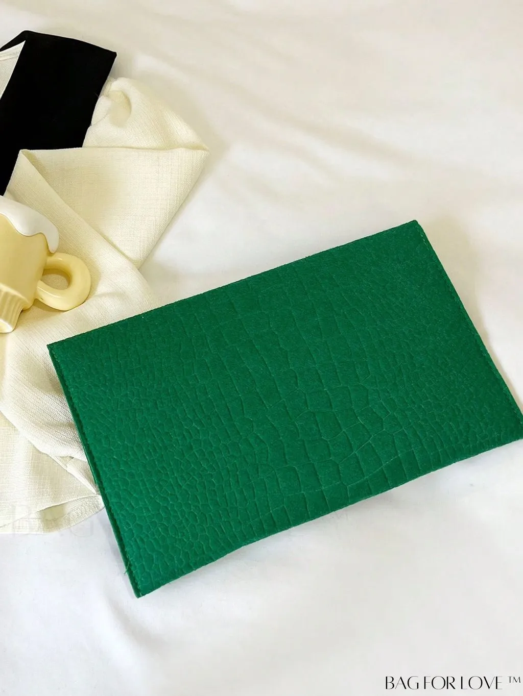 BagForLove - Green Crocodile-Embossed Envelope Bag with Metal Decor - Elegance Redefined