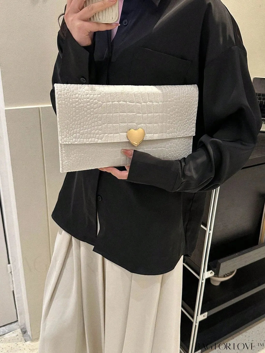 BagForLove - Heart Decor Embossed Envelope Bag with Intricate Detailing